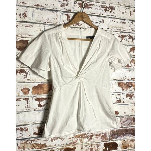 Nanette Lepore Twisted V-Neck Cotton Short Sleeve Blouse - Picture 3 of 7
